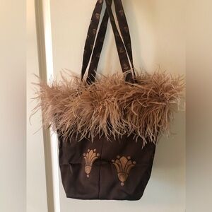 Unique ostrich Feather trimmed bucket purse